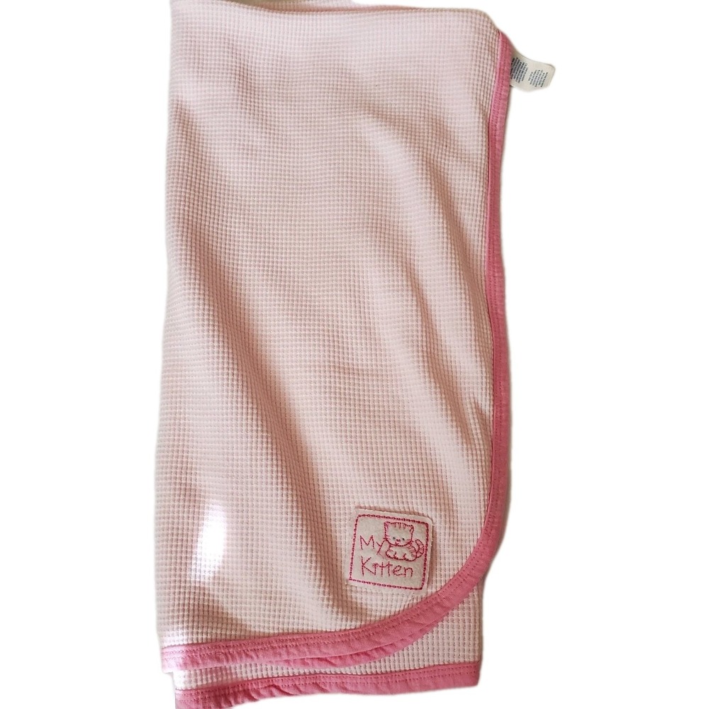 GERBER Thermal 100% Cotton Waffle Weave Pink My Kitten Security‎ Baby Blanket